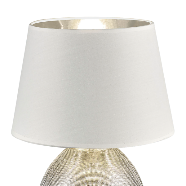 Tischleuchte Luxor II - Baumwollstoff / Keramik - 1-flammig - Weiß / Silber
