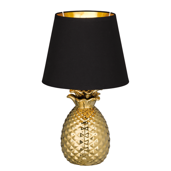 Tischleuchte Pineapple I - Baumwollstoff / Keramik - 1-flammig - Schwarz / Messing