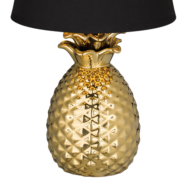 Tischleuchte Pineapple I - Baumwollstoff / Keramik - 1-flammig - Schwarz / Messing