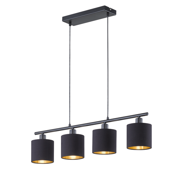 Pendelleuchte Tommy - Baumwollstoff / Eisen - 4-flammig - Schwarz / Messing