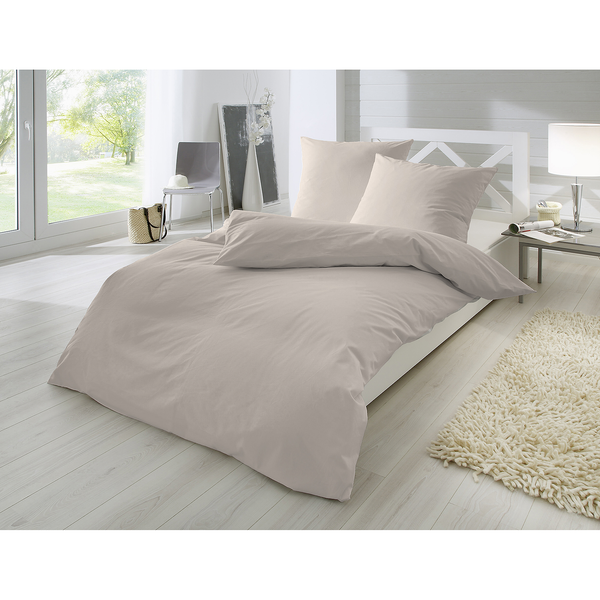 Perkal-Bettwäsche Smood Uni - Baumwollstoff - Kaschmir - 155 x 220 cm + Kissen 80 x 80 cm