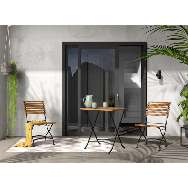 Gartenstuhl Tuscany I (2er-Set) - Akazie massiv / Stahl - Akazie / Schwarz