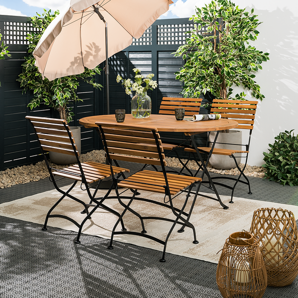 Gartenstuhl Tuscany I (2er-Set) - Akazie massiv / Stahl - Akazie / Schwarz