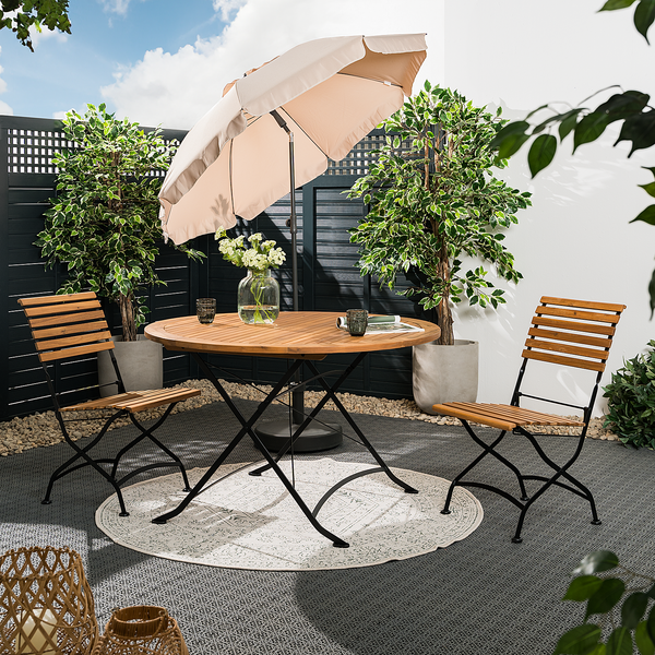 Gartenstuhl Tuscany I (2er-Set) - Akazie massiv / Stahl - Akazie / Schwarz