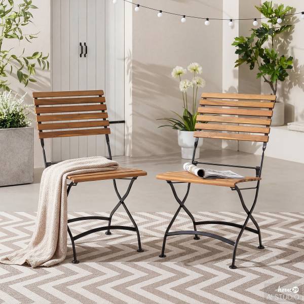 Gartenstuhl Tuscany I (2er-Set) - Akazie massiv / Stahl - Akazie / Schwarz