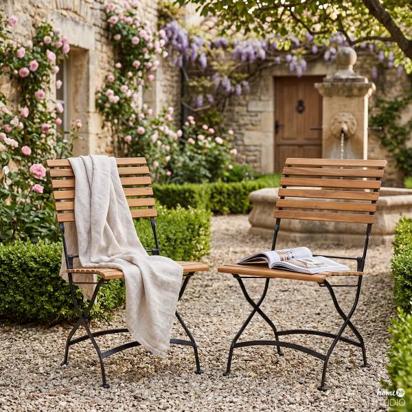 Gartenstuhl Tuscany I (2er-Set) - Akazie massiv / Stahl - Akazie / Schwarz