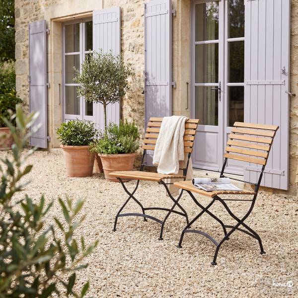 Gartenstuhl Tuscany I (2er-Set) - Akazie massiv / Stahl - Akazie / Schwarz