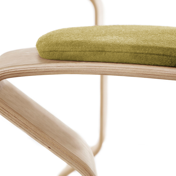 Hocker myERCOLINO - Laneve-Wolle / Echtholzfunier - Olivgelb