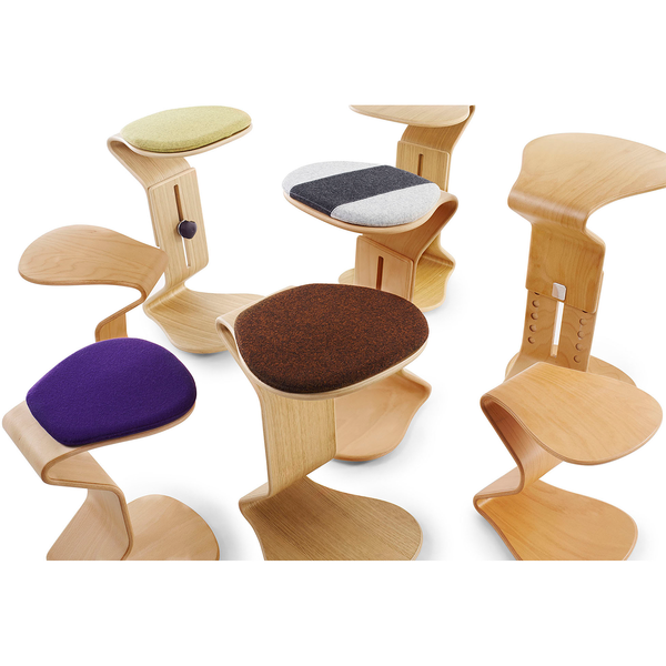 Hocker myERCOLINO - Laneve-Wolle / Echtholzfunier - Olivgelb