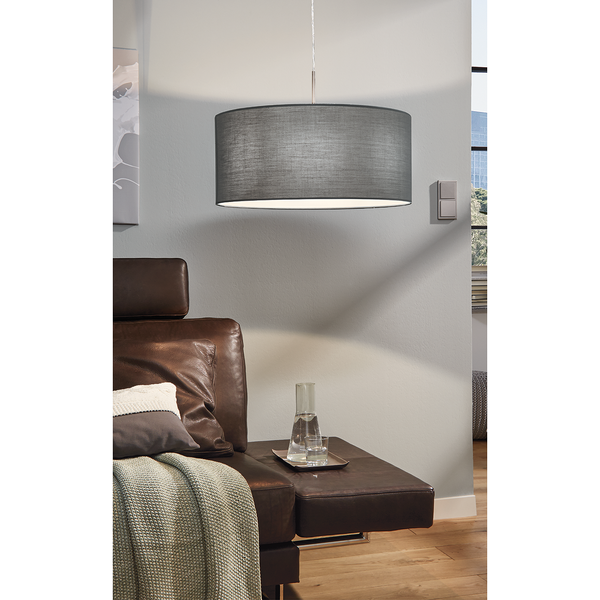Pendelleuchte Pasteri III - Mischgewebe / Stahl - 1-flammig - Grau - Breite: 53 cm