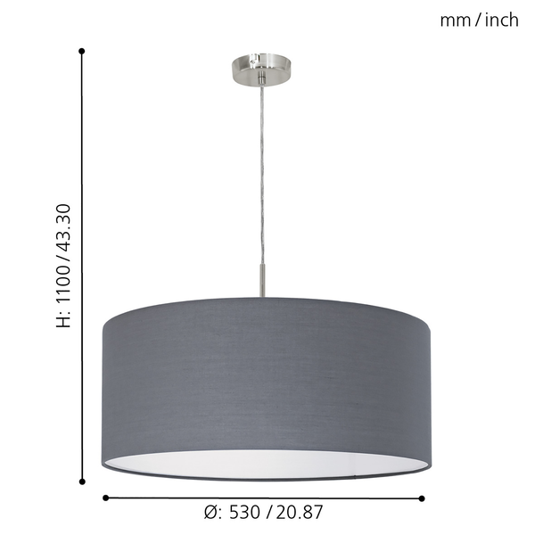 Pendelleuchte Pasteri III - Mischgewebe / Stahl - 1-flammig - Grau - Breite: 53 cm