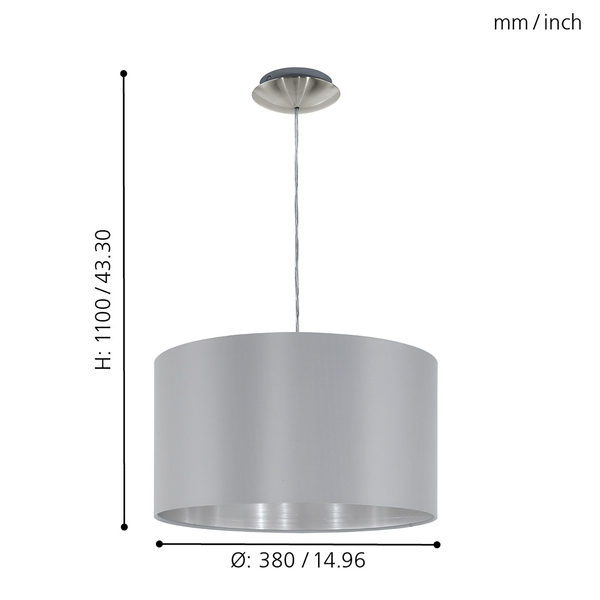 Pendelleuchte Maserlo I - Mischgewebe / Stahl - 1-flammig - Silber