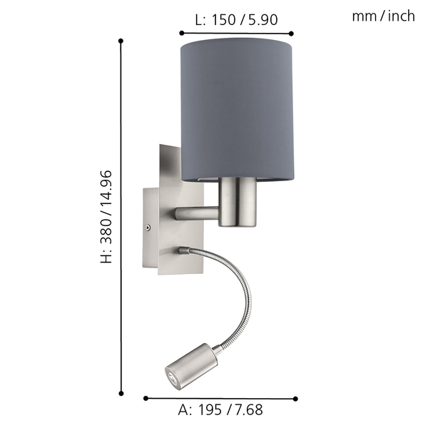 LED-Wandleuchte Pasteri - Mischgewebe / Stahl - 2-flammig - Grau