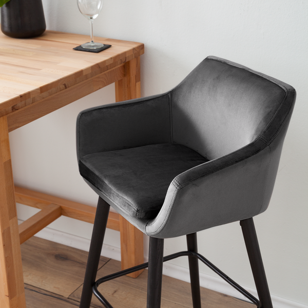 Barstuhl NICHOLAS - Samt Vilda: Dunkelgrau - 2er Set