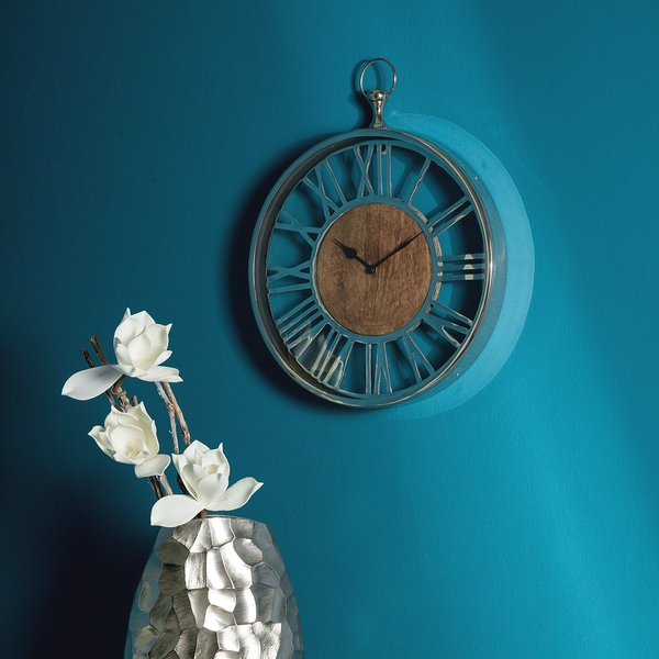 Wanduhr Dajana - Edelstahl / Mangoholz - Braun / Silber