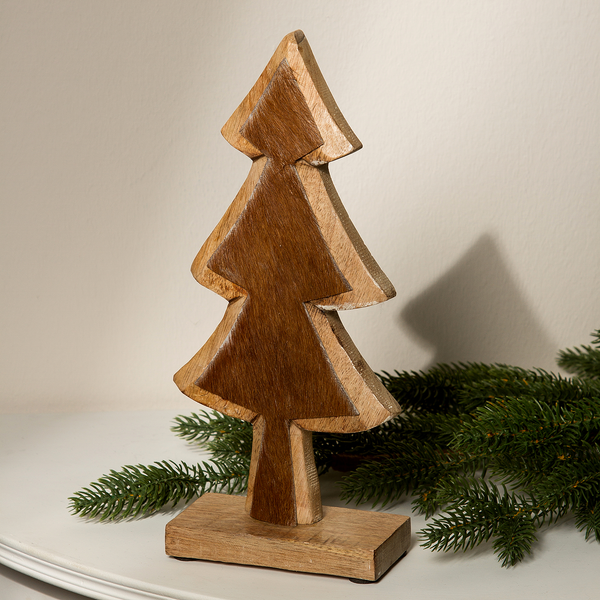 Dekofigur Holztannenbaum - Mangoholz - braun