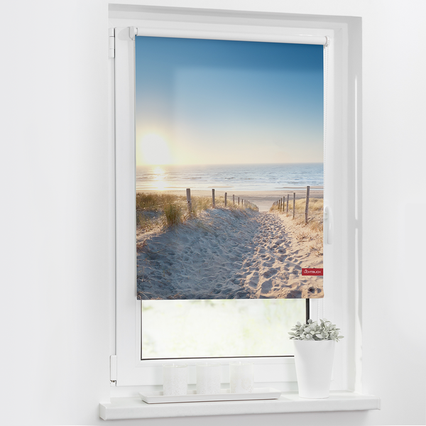 Klemmfix-Rollo Ostseestrand - Polyester - Blau - 100 x 150 cm