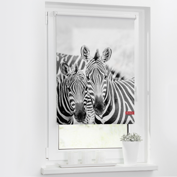 Klemmfix-Rollo Zebra - Polyester - Schwarz / Weiß - 90 x 150 cm