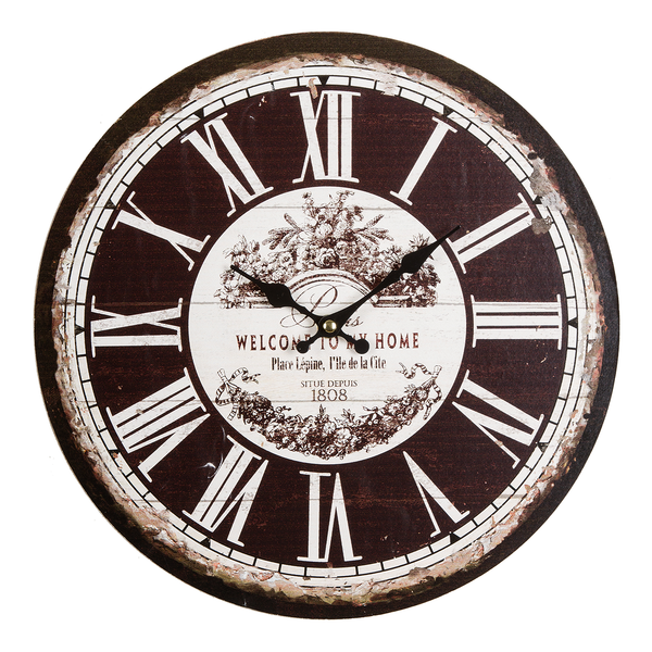 Wanduhr Welcome - MDF - Schwarz / Weiß