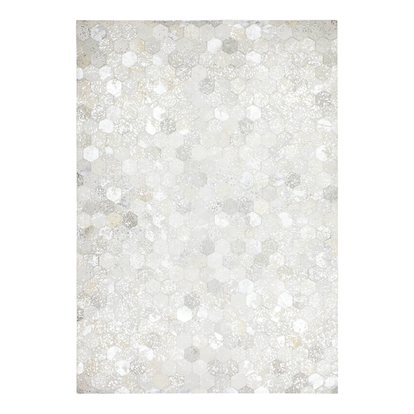 Kurzflorteppich Spark II - Leder - Wollweiß / Silber - 120 x 170 cm