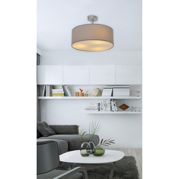 Deckenleuchte New York - Baumwollstoff / Edelstahl - 3-flammig - Grau