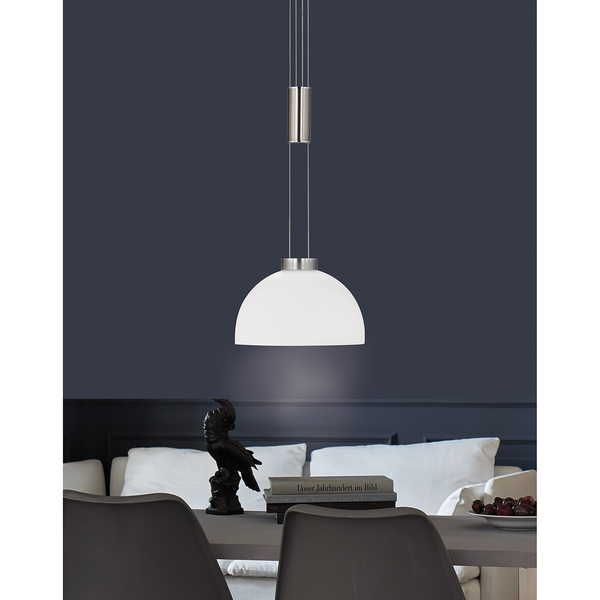 LED-Pendelleuchte Avignon I - Milchglas / Eisen - 1-flammig - Matt Silber