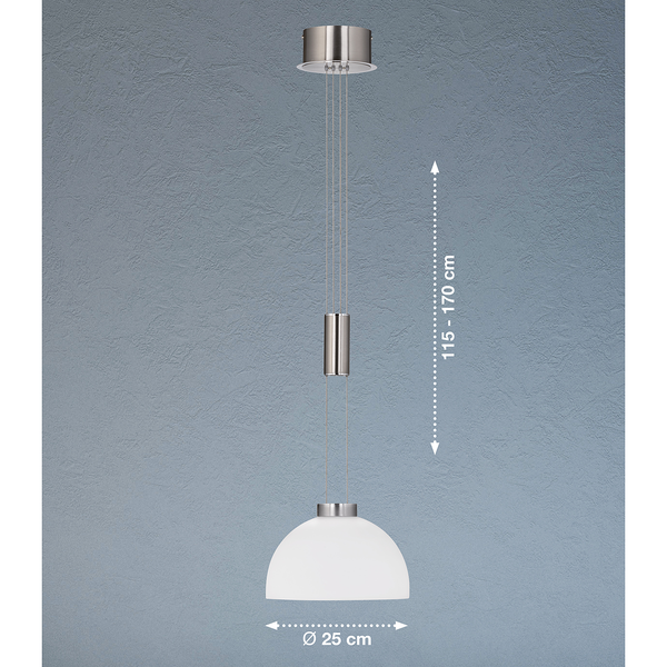 LED-Pendelleuchte Avignon I - Milchglas / Eisen - 1-flammig - Matt Silber