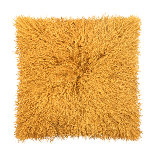 Kissenbezug Pamina - Vorderseite: Tibetlammfell<br>Rückseite: Webstoff - Safrangelb