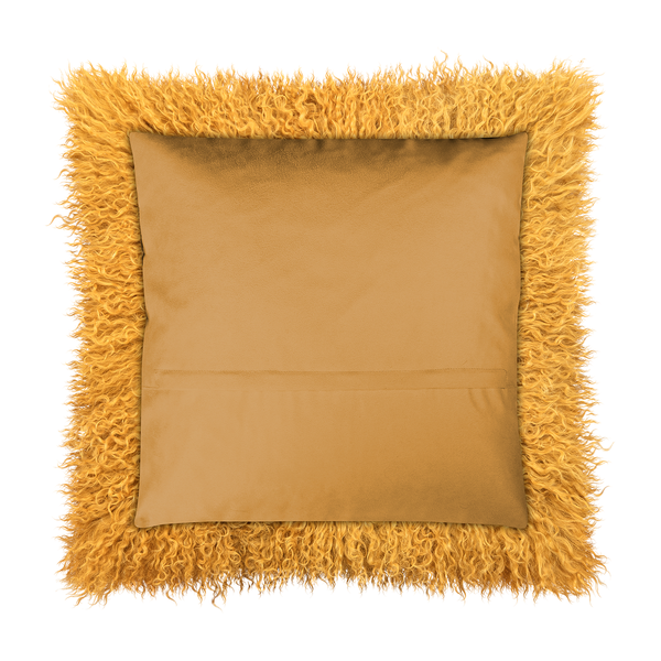 Kissenbezug Pamina - Vorderseite: Tibetlammfell<br>Rückseite: Webstoff - Safrangelb