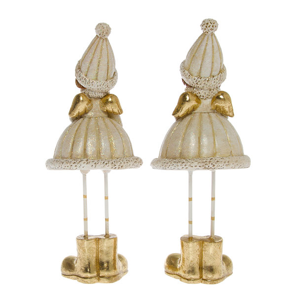 Dekofigur Winterkinder (2-teilig) - Polyresin - Creme / Gold