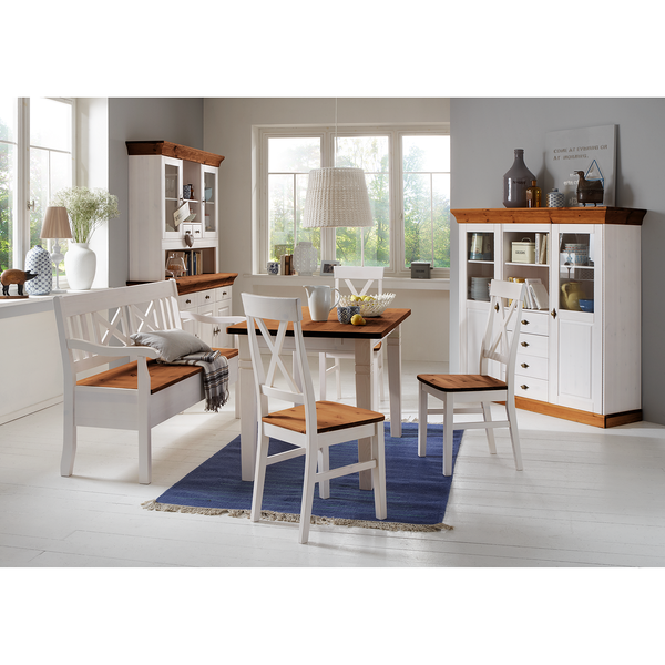 Esszimmerstuhl Bergen (2er Set) - Kiefer massiv - Kiefer Weiß / Kiefer Bernstein