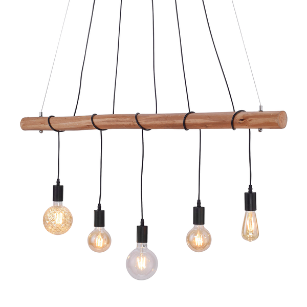 Pendelleuchte Damian - Metall / Holz - 5-flammig