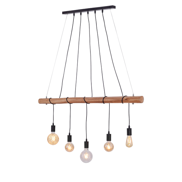 Pendelleuchte Damian - Metall / Holz - 5-flammig