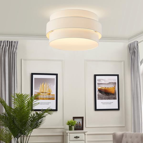 Deckenleuchte Ella - Leinen / Eisen - 1-flammig - Beige