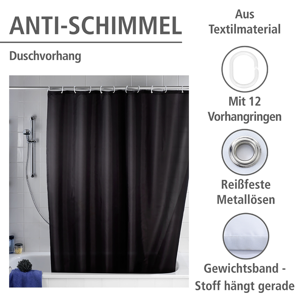 Anti-Schimmel Duschvorhang Pococi - Webstoff - Schwarz