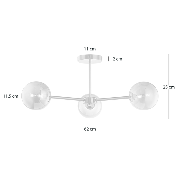 Deckenleuchte KJUL 3-flammig - Metall Grau glänzend / Rauchglas