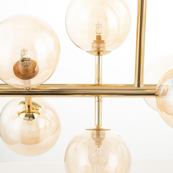 Deckenleuchte KJUL 10-flammig - Metall Gold glänzend / Glas Bernsteinfarben