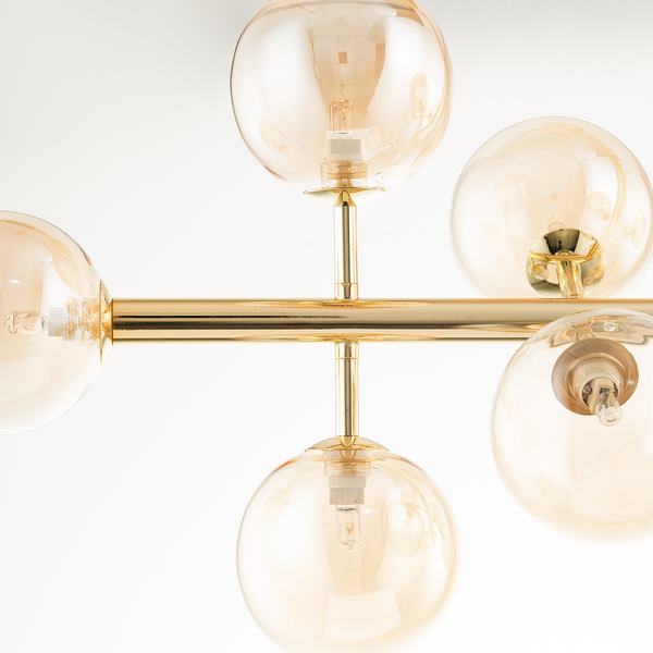 Deckenleuchte KJUL 10-flammig - Metall Gold glänzend / Glas Bernsteinfarben