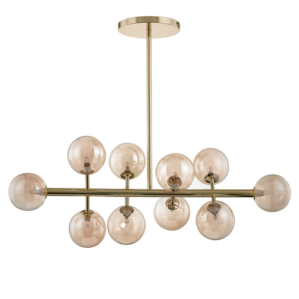 Deckenleuchte KJUL 10-flammig - Metall Gold glänzend / Glas Bernsteinfarben