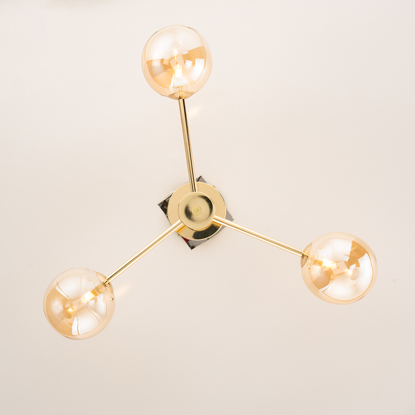 Deckenleuchte KJUL 3-flammig - Metall Gold glänzend / Glas Bernsteinfarben