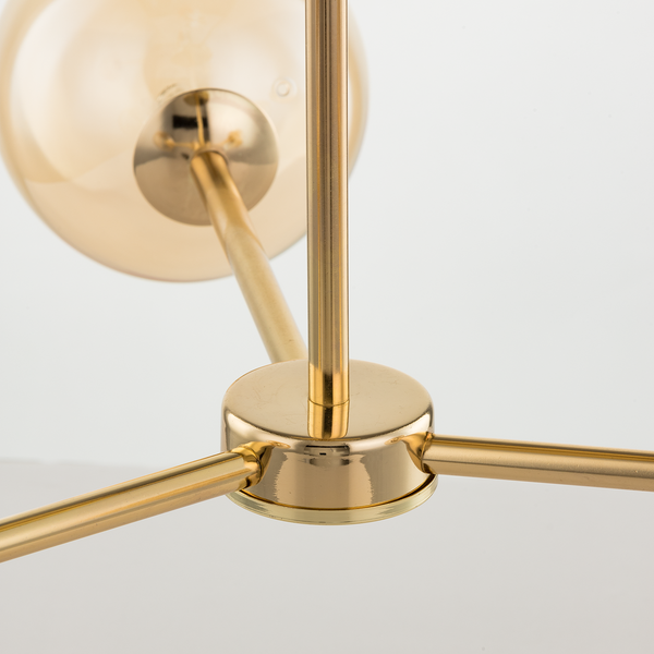 Deckenleuchte KJUL 3-flammig - Metall Gold glänzend / Glas Bernsteinfarben