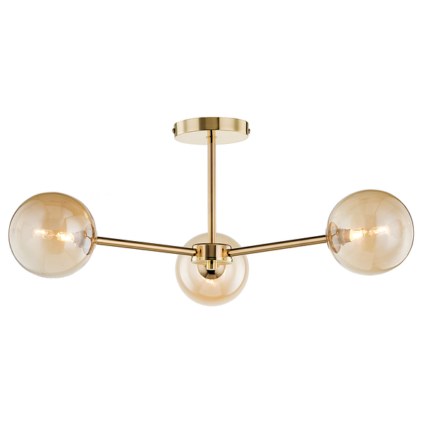 Deckenleuchte KJUL 3-flammig - Metall Gold glänzend / Glas Bernsteinfarben