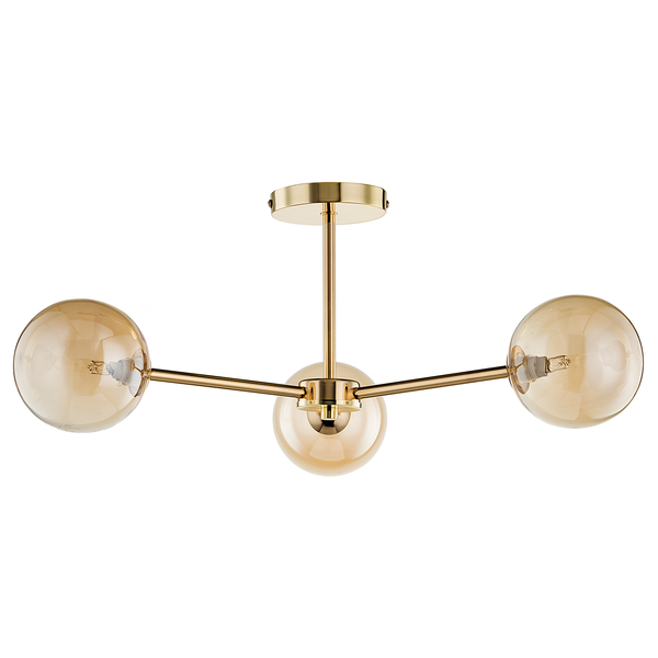 Deckenleuchte KJUL 3-flammig - Metall Gold glänzend / Glas Bernsteinfarben