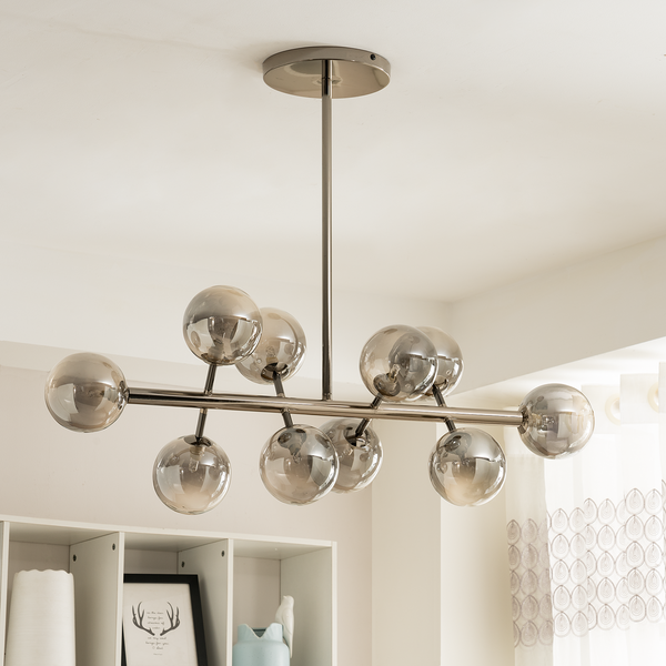 Deckenleuchte KJUL 10-flammig - Metall Grau glänzend / Rauchglas