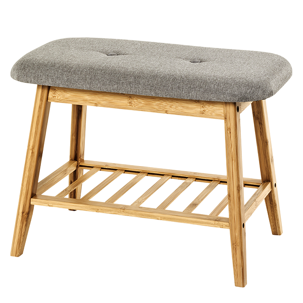 Garderobenbank Stolk - Webstoff / Bambus massiv - Bambus - Breite: 60 cm