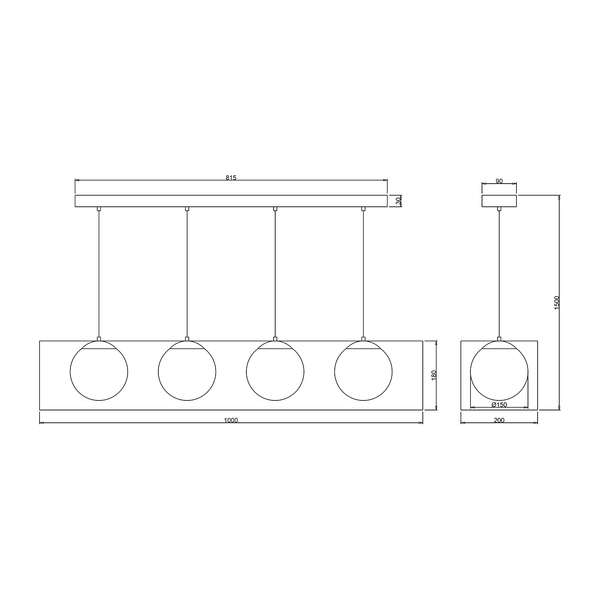 Pendelleuchte Q-Ball II - Milchglas / Eisen -4-flammig