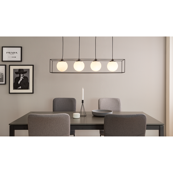 Pendelleuchte Q-Ball II - Milchglas / Eisen -4-flammig