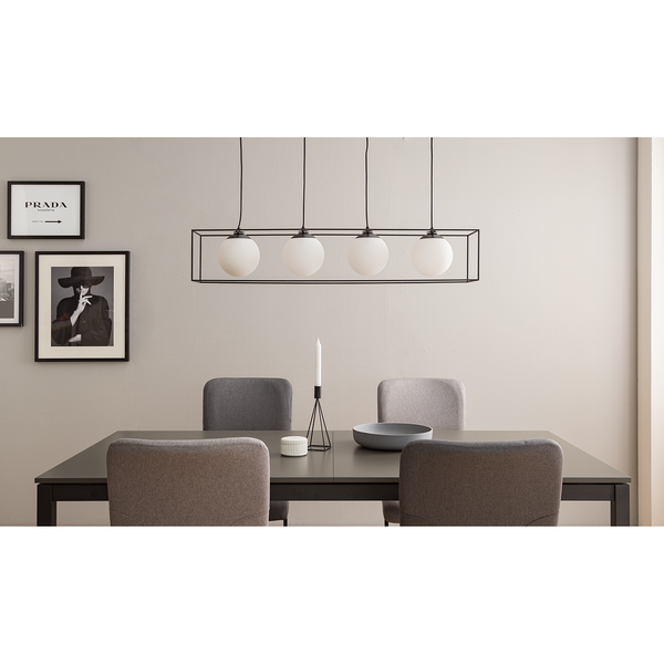 Pendelleuchte Q-Ball II - Milchglas / Eisen -4-flammig