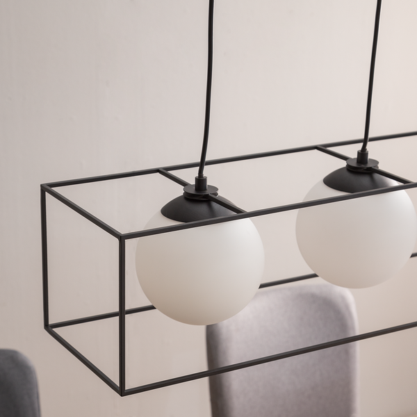 Pendelleuchte Q-Ball II - Milchglas / Eisen -4-flammig