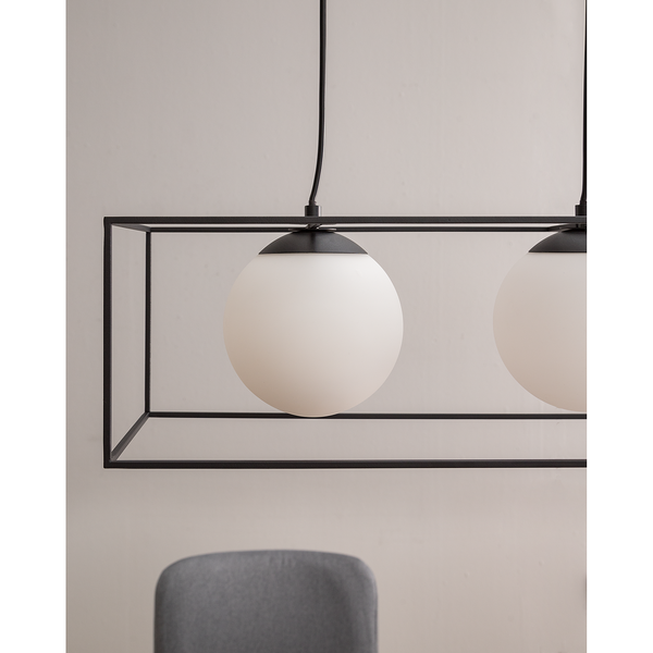 Pendelleuchte Q-Ball II - Milchglas / Eisen -4-flammig